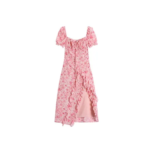 ETSE Короткий рукав Платье Женское Розовое