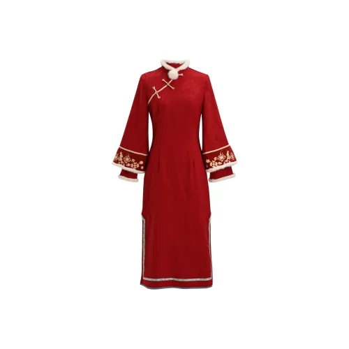 SNBL Длинное платье с длинным рукавом женское красное