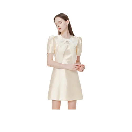 Caroline Шампанское Женские Короткие Платья с Короткими Рукавами