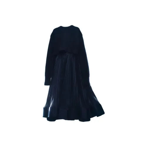 Sacai Черное Женское Длинное Платье с Рукавами