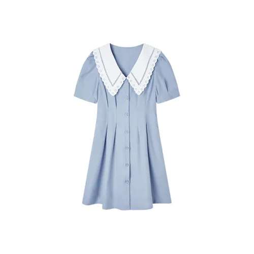 Pit Короткий рукав Платье Женское Светло-синий