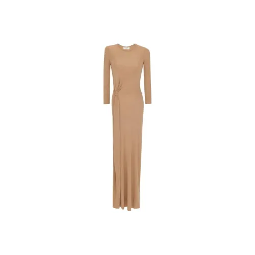 SAINT LAURENT SS23 Длинное платье с длинными рукавами женское бежевый