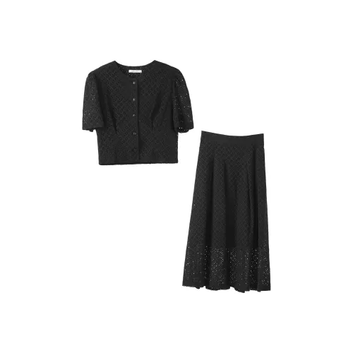 Fstudio Корейский стиль 100% хлопок Круглый вырез Короткий рукав HIGH RISE Комплект с юбкой Женские