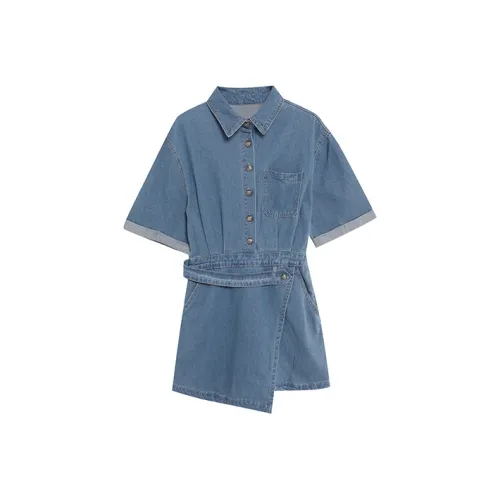 ZVJH Blue Женские Короткие Платья с Рукавами