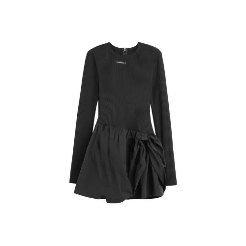 YITOUAGUA Черное Женское Длинное Платье с Длинными Рукавами