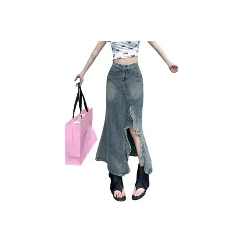 YEARNED Деним Длинная Юбка Женская Синяя