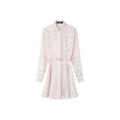 VERSACE FW24 Длинное платье с длинными рукавами женское розовое