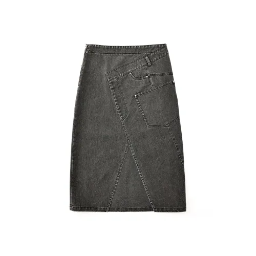 SINBOS Деним Длинный Юбка Женские Черный Серый
