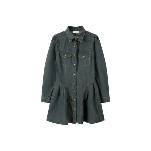 HTHK Длинное платье с длинными рукавами женское винтажный синий