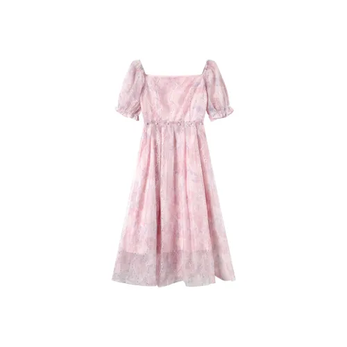 EIDOLON GRAIN Короткий рукав Платье Женское Фиолетово-розовый