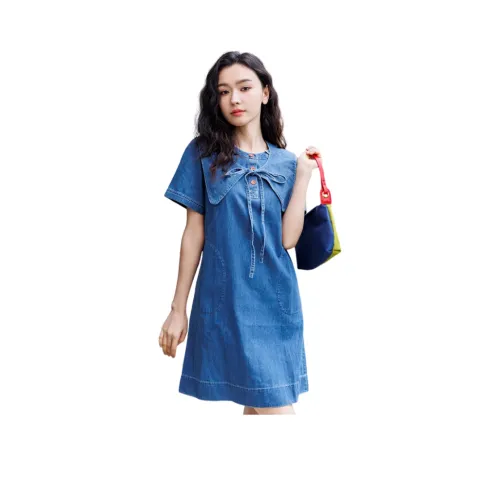 Fay Короткий рукав Платье Женское Джинсовый синий