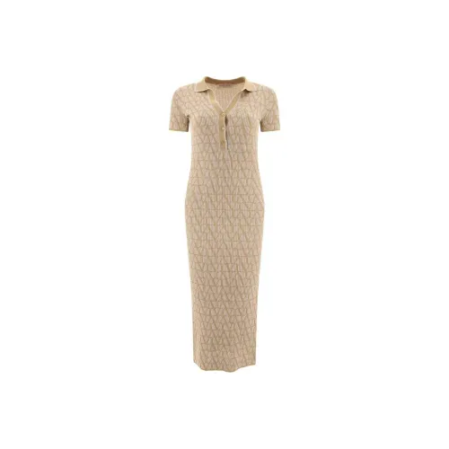 Valentino SS24 Короткое платье с короткими рукавами женское бежевый