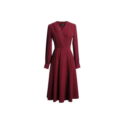 OUNIXUE Длинное платье с длинным рукавом женское красное