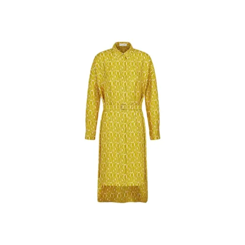 DIOR Длинное платье с длинными рукавами женское желтое