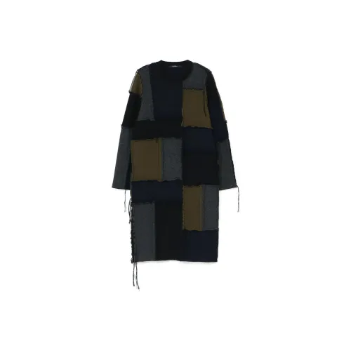 Yohji Yamamoto Khaki Женские Длинные Платья с Длинными Рукавами