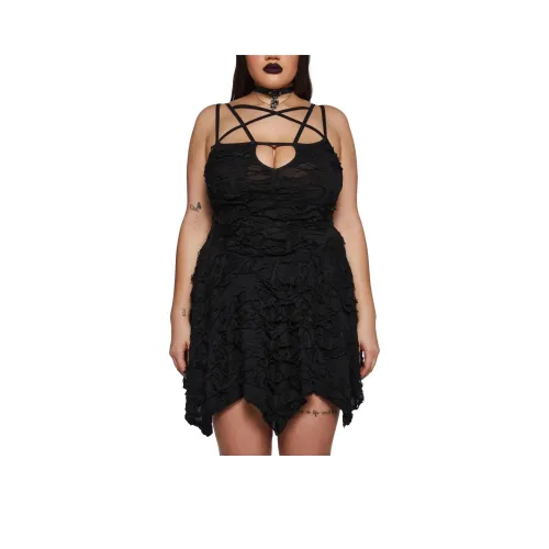 Dolls Kill Widow Plus Hex Vex Mini Dress Slip Dress Women's BLACK Черный