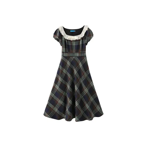 Miss Chipmunk Короткий рукав платье женское кофейная клетка