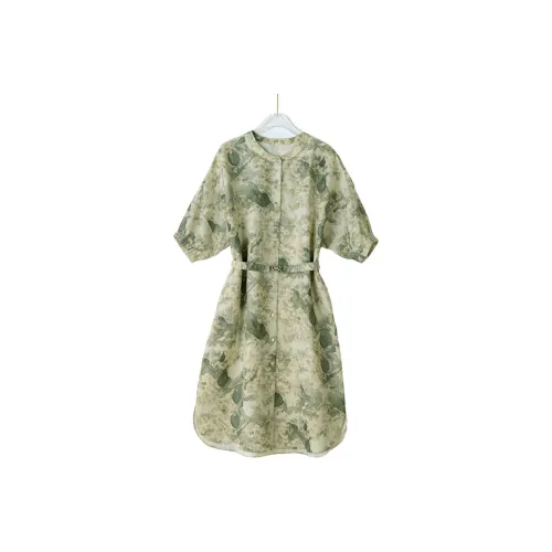 To The West Короткий рукав Платье Женское Зеленое Поетические Строки