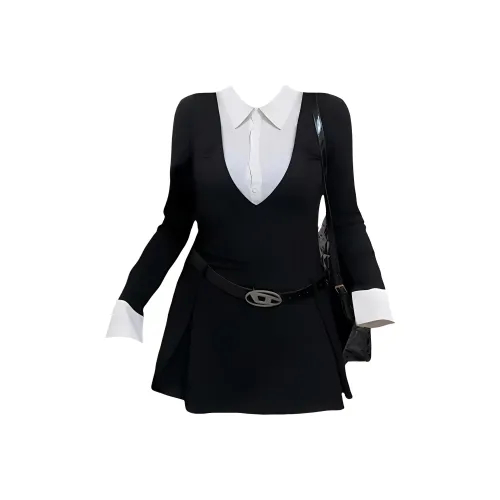 KEAB Длинное платье с длинными рукавами женское черное