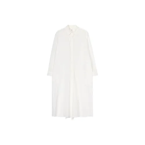 Yohji Yamamoto Белые Женские Длинные Платья с Длинными Рукавами