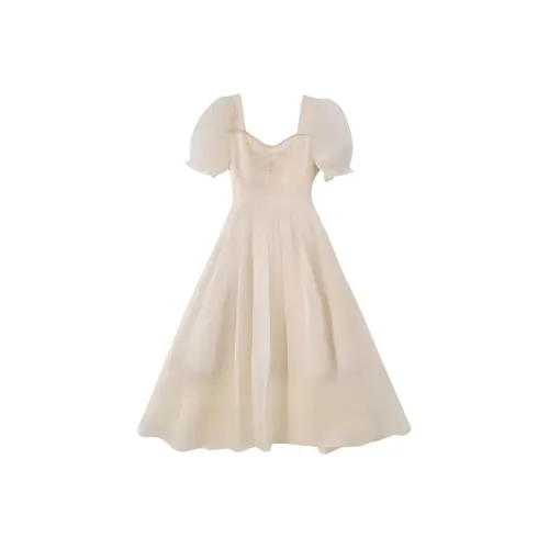 Lookinto Короткий рукав Платье Женское Белое