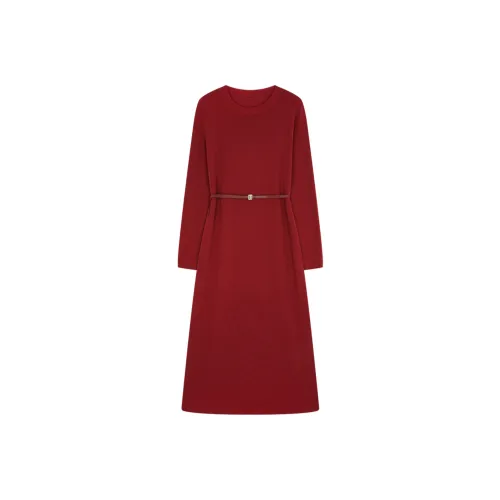 IHIMI Длинное платье с длинными рукавами женское новогодний красный