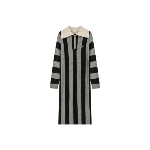 NO ONE ELSE Длинное платье с длинными рукавами женское серого цвета