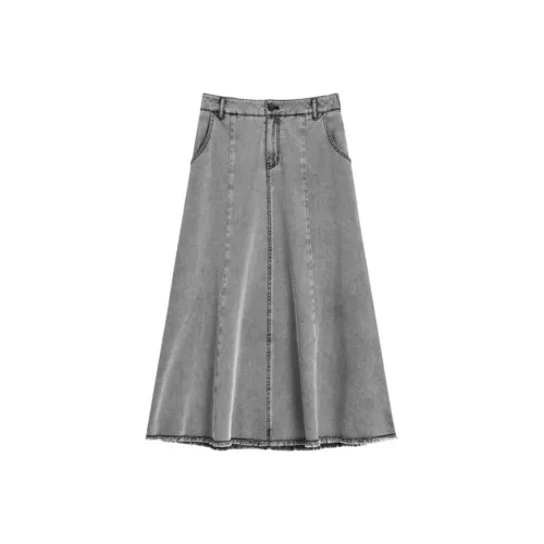 Fragment Denim Long Skirt Women's Gray Фрагмент Деним Длинный Юбка Женские Серый