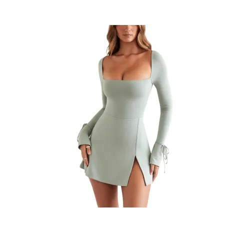 OH POLLY BAIZE Длинное платье с длинными рукавами женское шалфейный шалфейно-зеленый