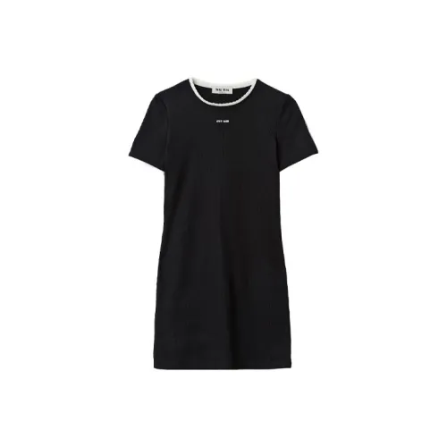 MIU MIU Черное Женское Короткое Платье с Рукавами