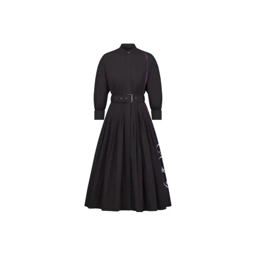 DIOR Черное Женское Длинное Платье с Рукавами