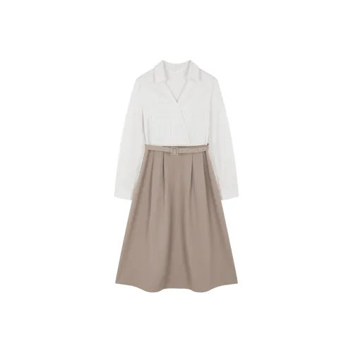 IHIMI Длинное платье с длинными рукавами женское овсяный коричневый