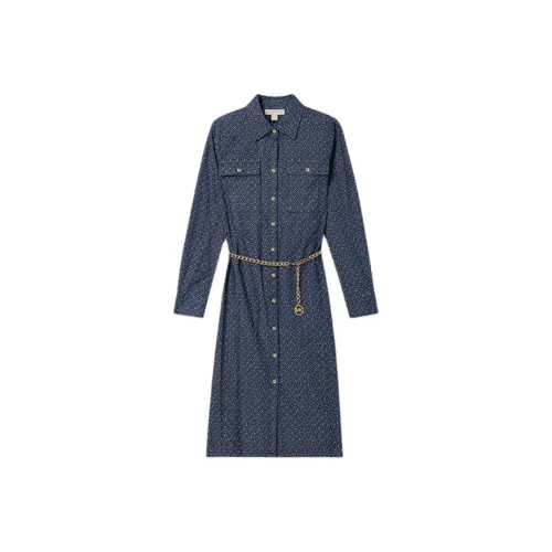 MICHAEL KORS FW24 Длинное платье с длинными рукавами женское темно-синий