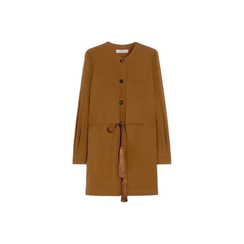 MaxMara Длинное платье с длинными рукавами женское коричневое