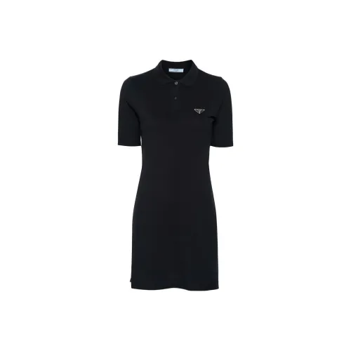 PRADA SS24 Короткое платье с короткими рукавами женское морской синий