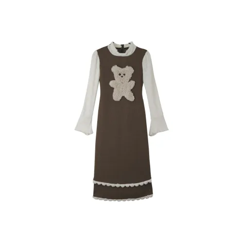 FABRIC PIG Длинное платье с длинными рукавами женское коричневое