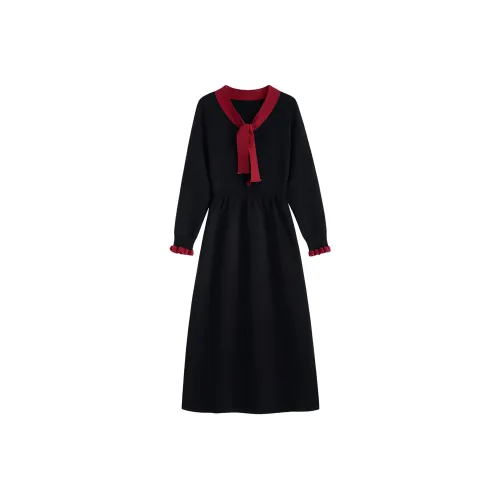 ALXNAN Длинное платье с длинным рукавом женское черное