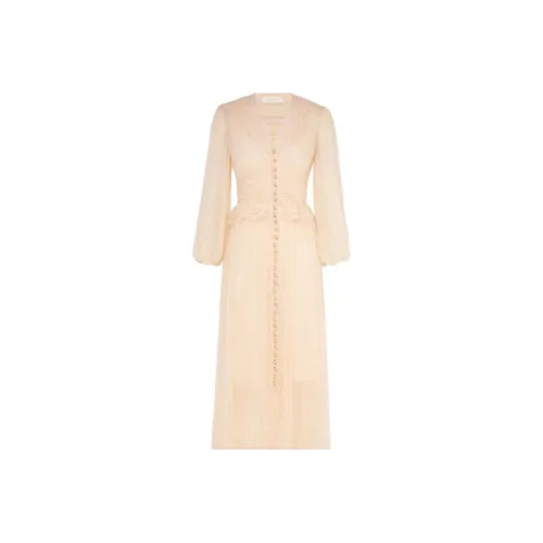 Zimmermann SS24 Длинное платье с длинными рукавами женское бежевый