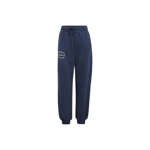 Adidas SIGNATURE с принтом флисовые тренировочные брюки JOGGERS вязаные женские легендарный чернильно-синий