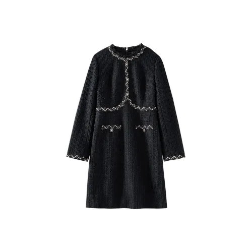 OUNIXUE Длинное платье с длинным рукавом женское черное