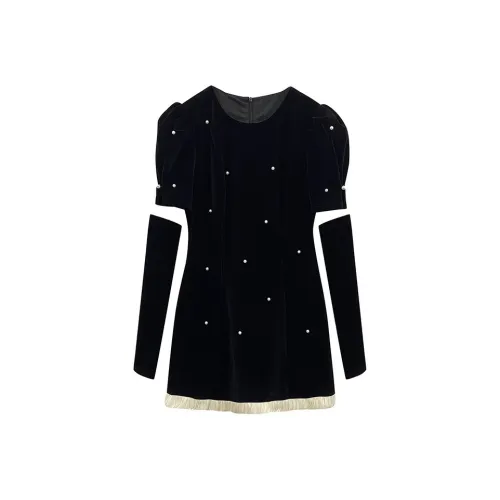 TUSHIFEI Длинное платье с длинными рукавами женское черное