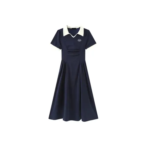 JOSR Короткий рукав Платье Женское Темно-синий