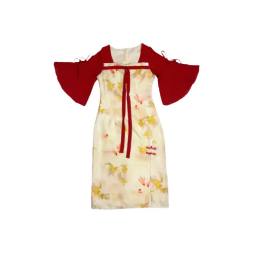 Mu Qingqing Длинное платье с длинными рукавами женское абрикосового цвета