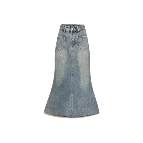 ZSFA Деним Длинный Юбка Женские Винтажный синий