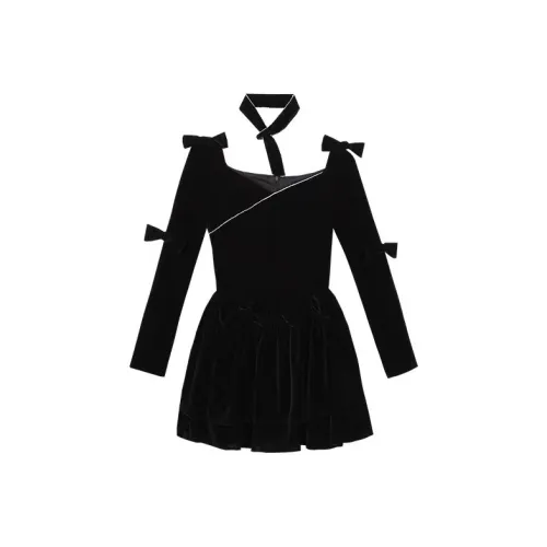 PLAY BUSH Длинное платье с длинными рукавами женское черное