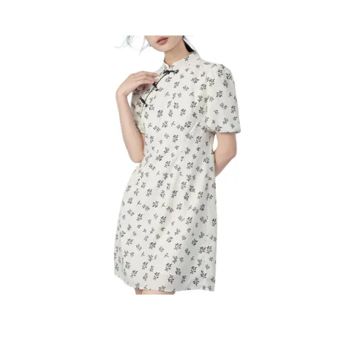 EICHITOO Короткое платье с короткими рукавами женское цвет экрю