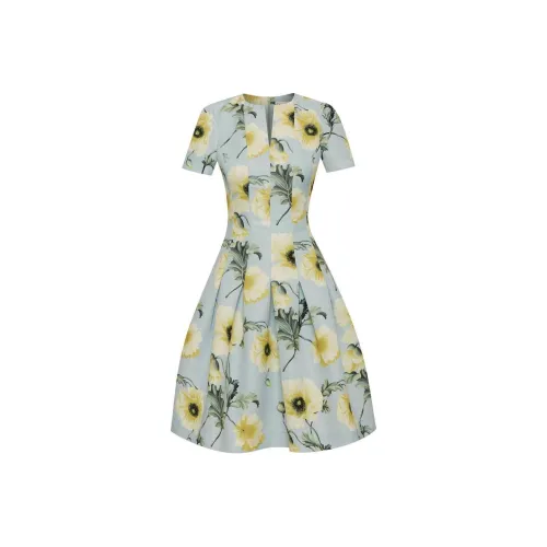 Oscar De La Renta SS24 Короткое платье с короткими рукавами женское зеленое