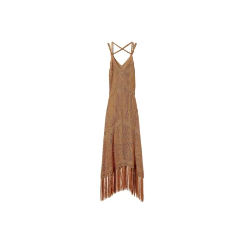 Твинсет Милано Длинное Сетчатое Платье с Бусинами и Кисточками Slip Платье Женское Оранжевое