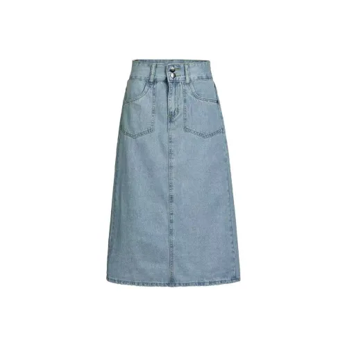 FINDSME GAGA Denim Long Skirt Women's Blue