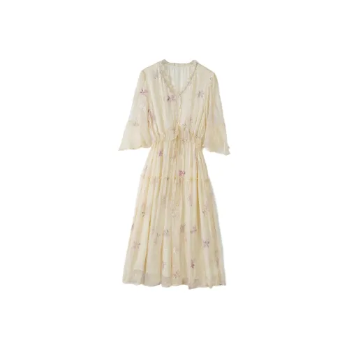 To The West Короткий рукав Платье Женское Бежевый